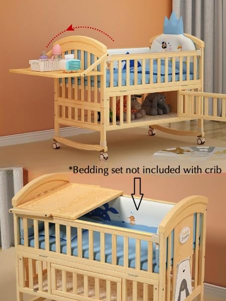 BabyTeddy® 12 in 1 Patented Multifunctional Baby Crib, Baby Cot, Toddler Bed,Cradle Rocker,Convertible Desk,Kid’s Sofa with Mattress and Designer Mosquito Net,Diaper Changing Station