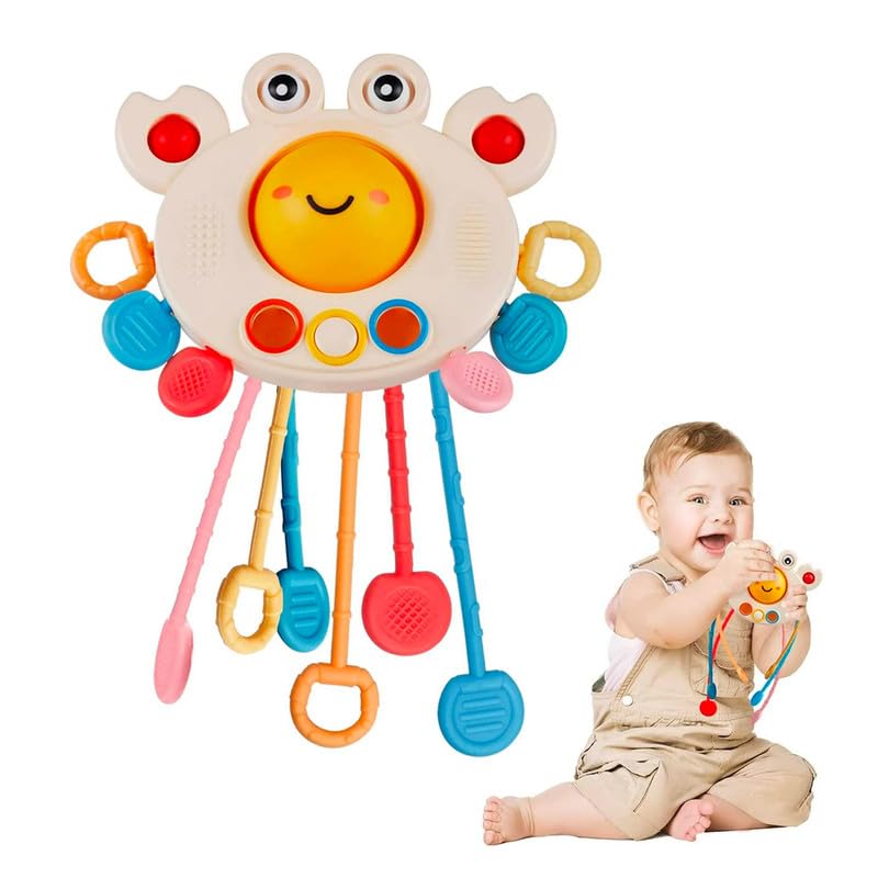 Kidology Pull String Teething Toy for Babies 6+ Months | Sensory Teether & Fine Motor Skills Activity | Montessori Toys for Baby Girls & Boys | Travel-Friendly, Food-Grade Silicone for Toddlers | UFO