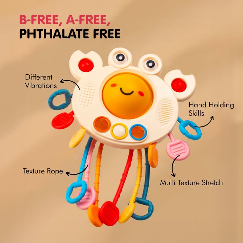 Kidology Pull String Teething Toy for Babies 6+ Months | Sensory Teether & Fine Motor Skills Activity | Montessori Toys for Baby Girls & Boys | Travel-Friendly, Food-Grade Silicone for Toddlers | UFO