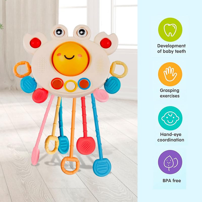 Kidology Pull String Teething Toy for Babies 6+ Months | Sensory Teether & Fine Motor Skills Activity | Montessori Toys for Baby Girls & Boys | Travel-Friendly, Food-Grade Silicone for Toddlers | UFO