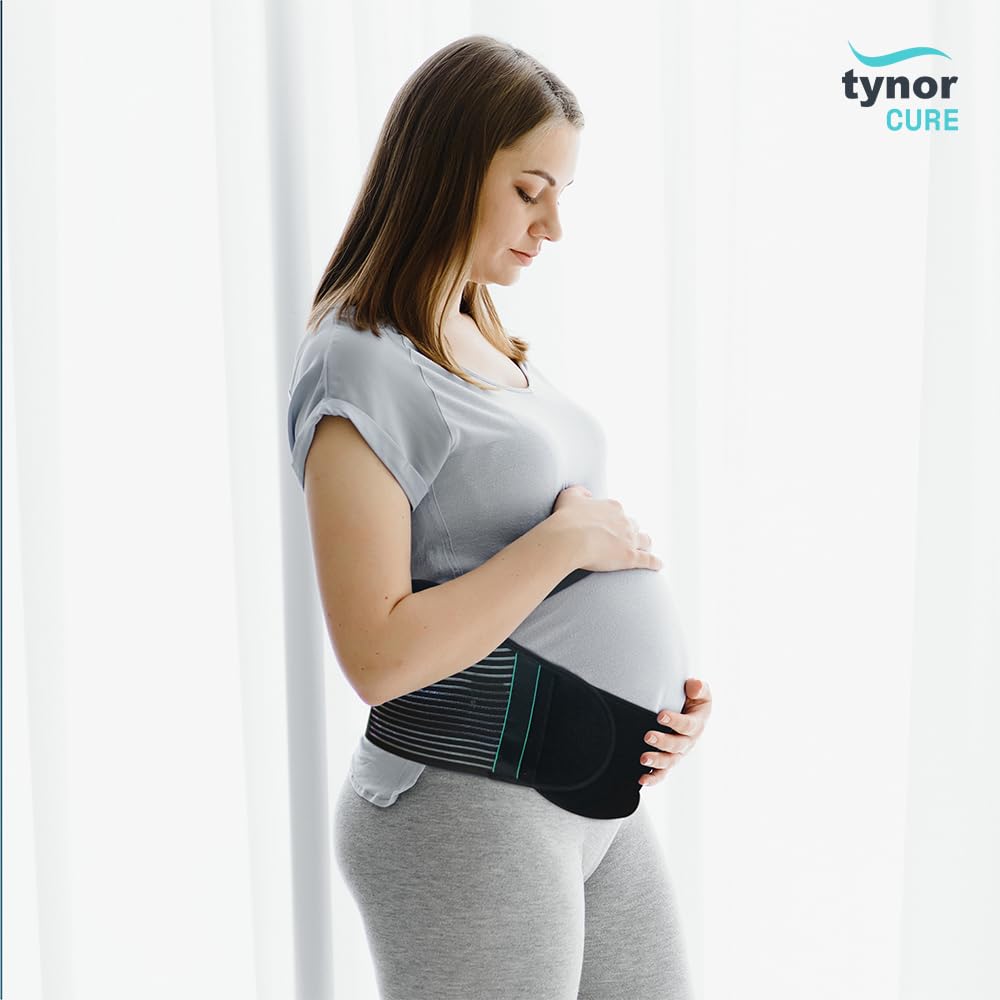 TYNOR Pregnancy Support | Maternity Belt for Lower Back Pain Relief & Posture Support | Adjustable, Comfortable Design for Pregnent Women | Pack of 1 (Black, Large)