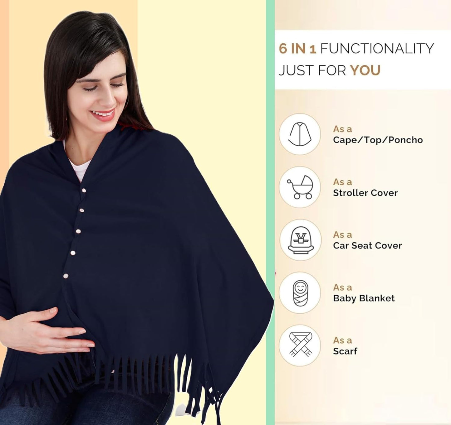 Lulamom Nursing Cover for Breastfeeding|Feeding Cover|for Women, Mother, Nursing Mom|Feeding Apron|Breathable Cotton Shawl Fabric|Shape Changing Poncho (Navy)-1,1 Count