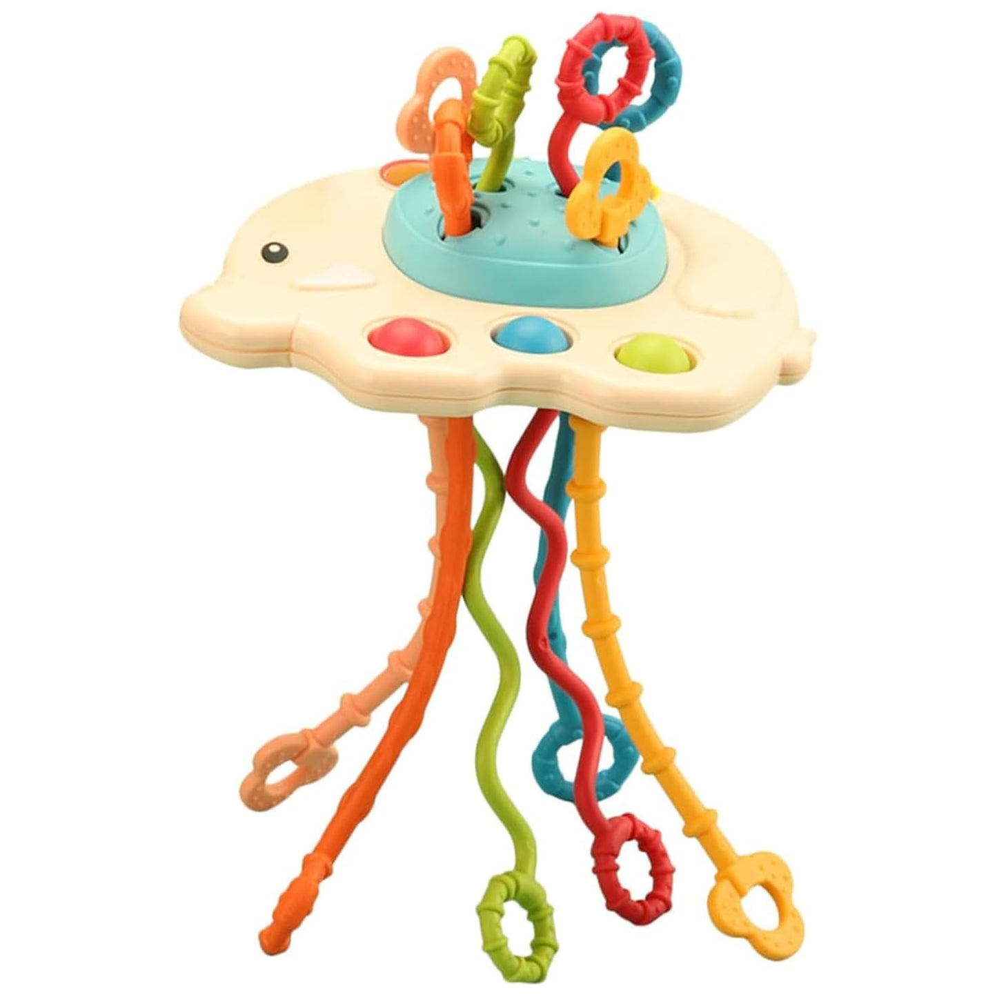 Kidology Pull String Teething Toy for Babies 6+ Months | Sensory Teether & Fine Motor Skills Activity | Montessori Toys for Baby Girls & Boys | Travel-Friendly, Food-Grade Silicone for Toddlers | UFO