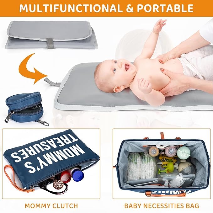 Dravina Diaper Bag for Moms, 5-Piece Set with Changing Pad, Pacifier Holder, 2 Storage Pouches & Luggage Sleeve, Stylish Maternity Backpack for Travel, Baby Essentials Organizer