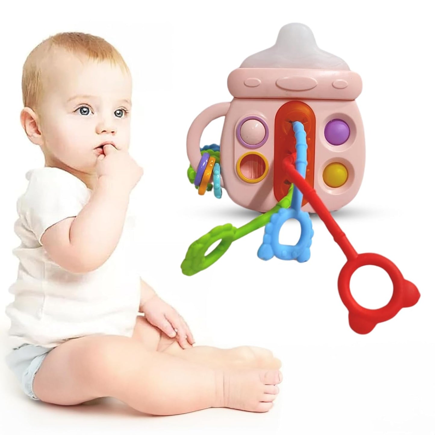 Kidology Pull String Teething Toy for Babies 6+ Months | Sensory Teether & Fine Motor Skills Activity | Montessori Toys for Baby Girls & Boys | Travel-Friendly, Food-Grade Silicone for Toddlers | UFO