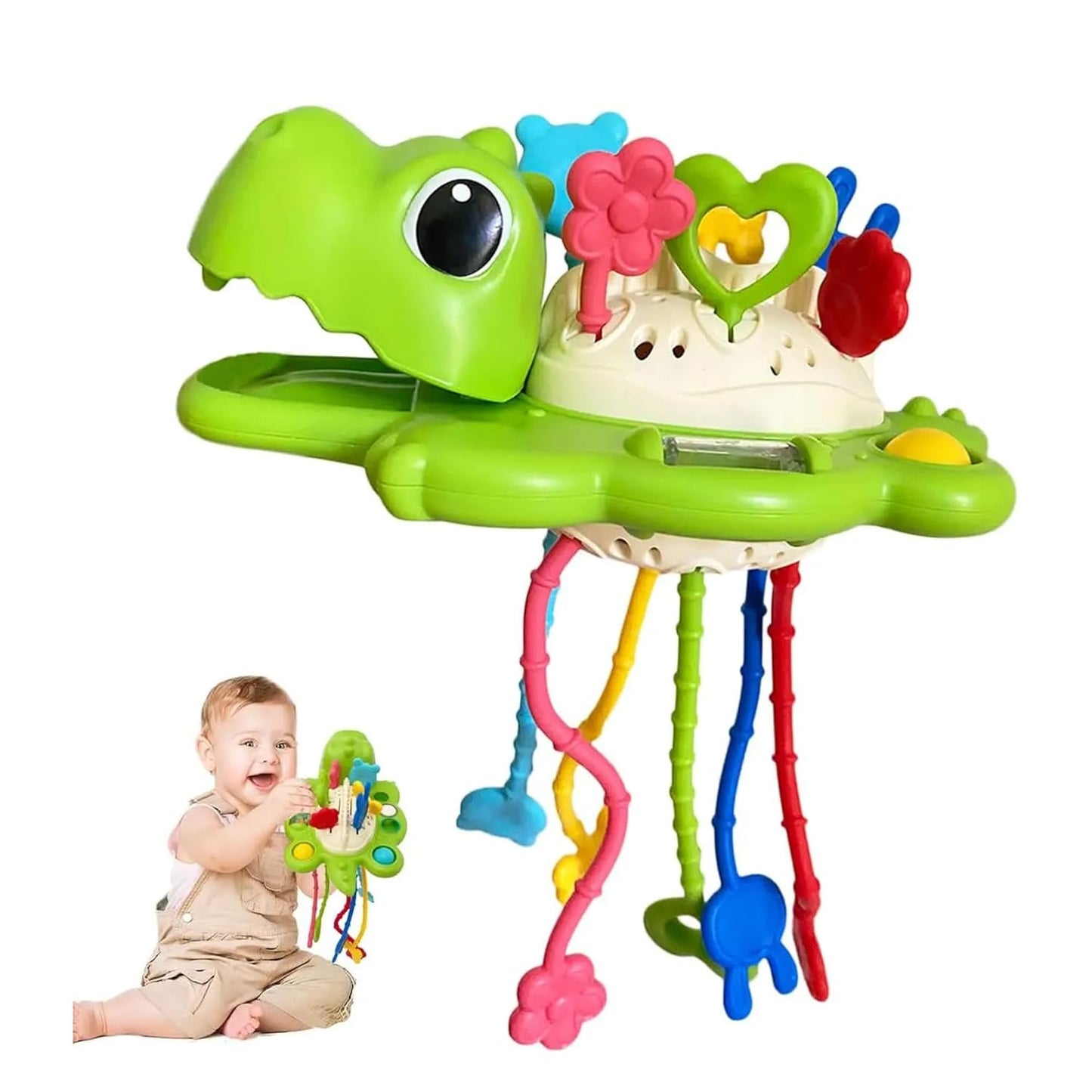 Kidology Pull String Teething Toy for Babies 6+ Months | Sensory Teether & Fine Motor Skills Activity | Montessori Toys for Baby Girls & Boys | Travel-Friendly, Food-Grade Silicone for Toddlers | UFO
