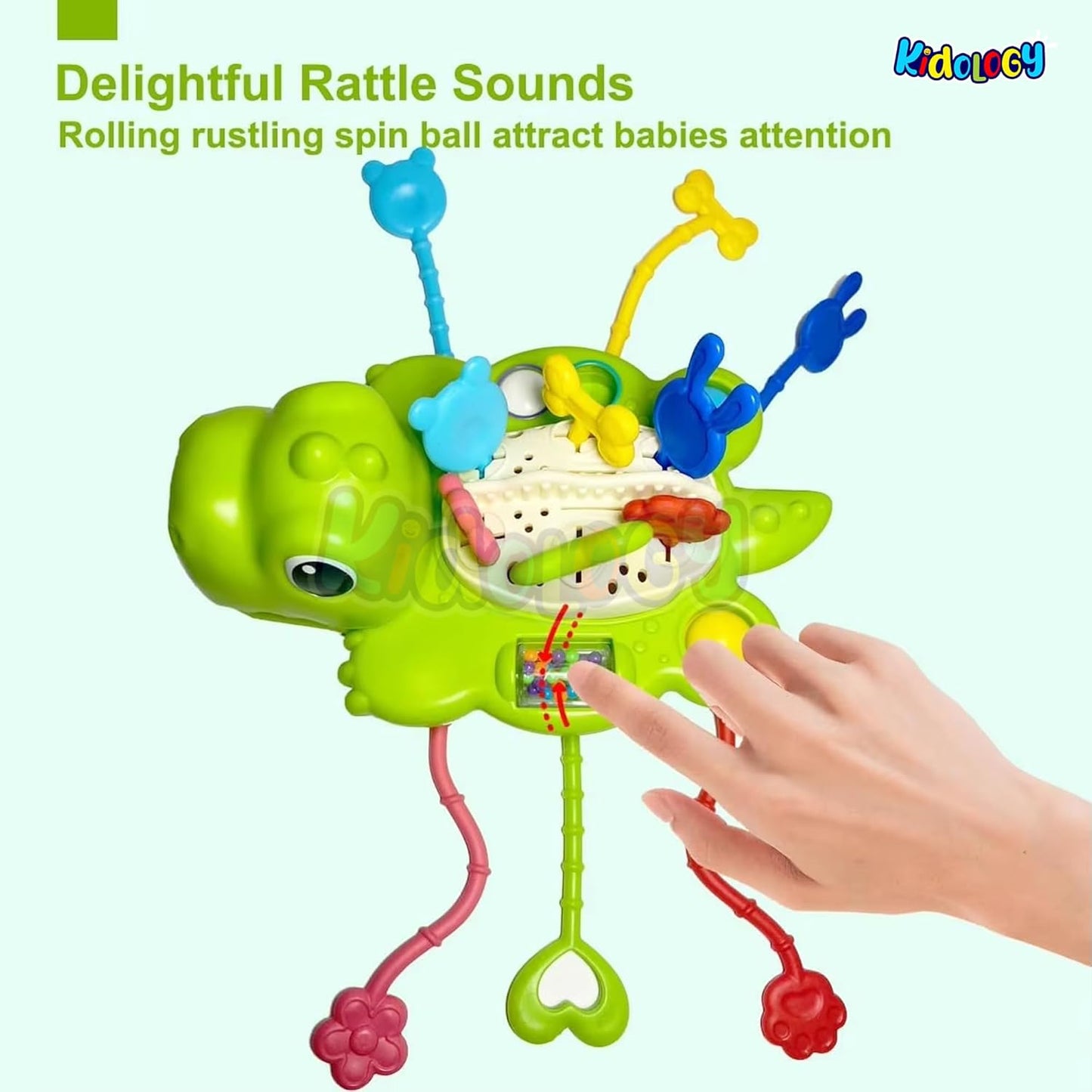 Kidology Pull String Teething Toy for Babies 6+ Months | Sensory Teether & Fine Motor Skills Activity | Montessori Toys for Baby Girls & Boys | Travel-Friendly, Food-Grade Silicone for Toddlers | UFO