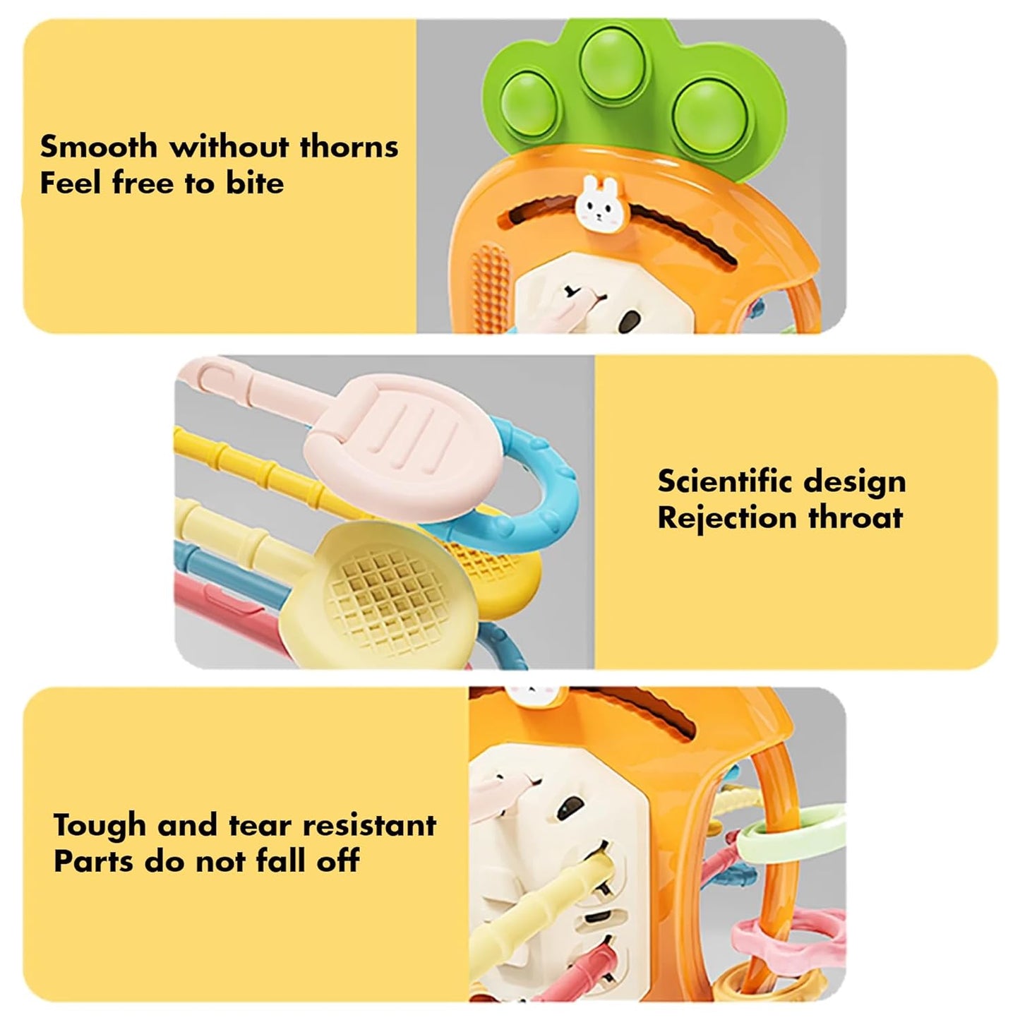 Kidology Pull String Teething Toy for Babies 6+ Months | Sensory Teether & Fine Motor Skills Activity | Montessori Toys for Baby Girls & Boys | Travel-Friendly, Food-Grade Silicone for Toddlers | UFO