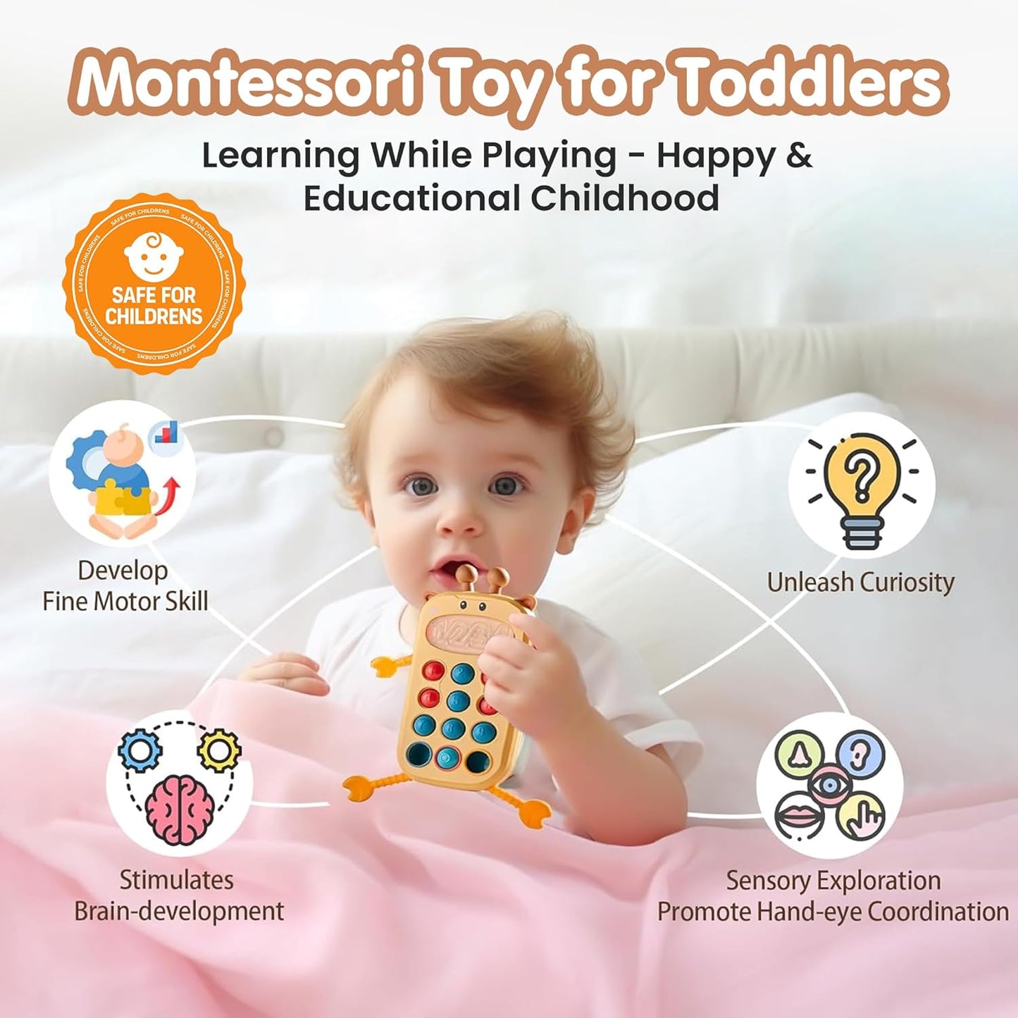 Kidology Pull String Teething Toy for Babies 6+ Months | Sensory Teether & Fine Motor Skills Activity | Montessori Toys for Baby Girls & Boys | Travel-Friendly, Food-Grade Silicone for Toddlers | UFO
