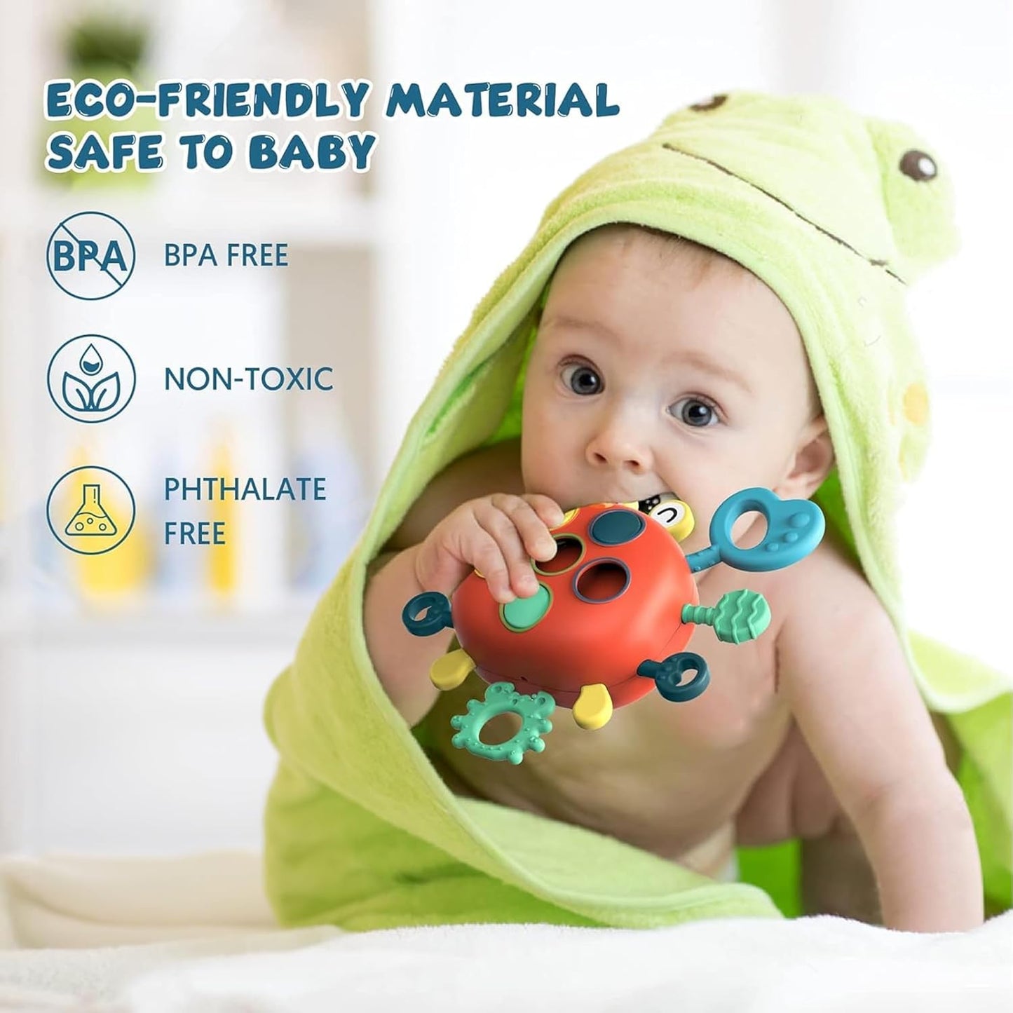 Kidology Pull String Teething Toy for Babies 6+ Months | Sensory Teether & Fine Motor Skills Activity | Montessori Toys for Baby Girls & Boys | Travel-Friendly, Food-Grade Silicone for Toddlers | UFO
