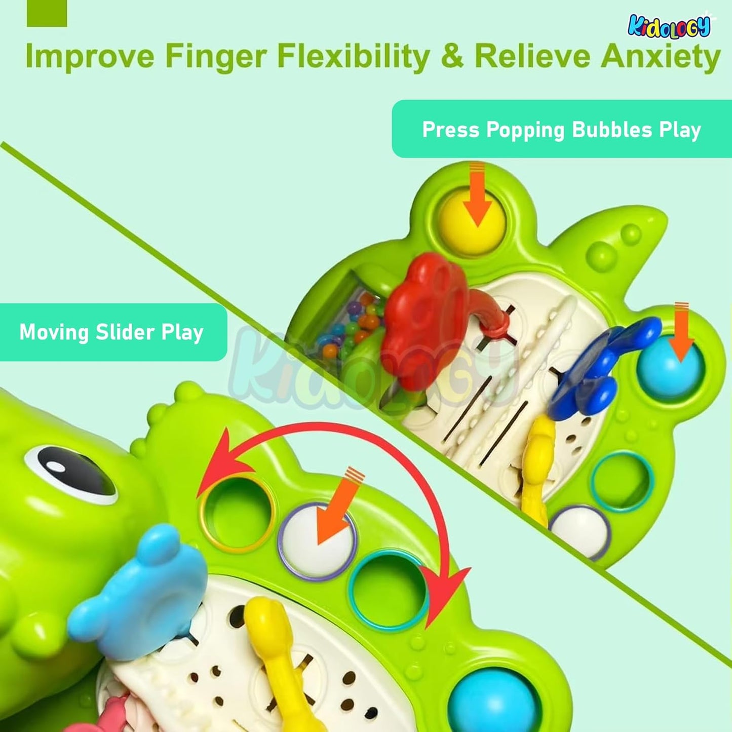 Kidology Pull String Teething Toy for Babies 6+ Months | Sensory Teether & Fine Motor Skills Activity | Montessori Toys for Baby Girls & Boys | Travel-Friendly, Food-Grade Silicone for Toddlers | UFO