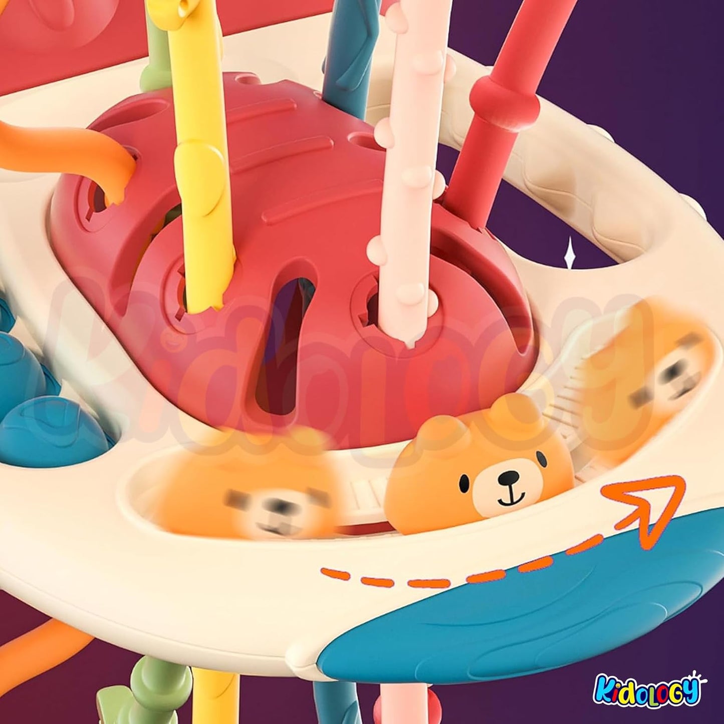 Kidology Pull String Teething Toy for Babies 6+ Months | Sensory Teether & Fine Motor Skills Activity | Montessori Toys for Baby Girls & Boys | Travel-Friendly, Food-Grade Silicone for Toddlers | UFO
