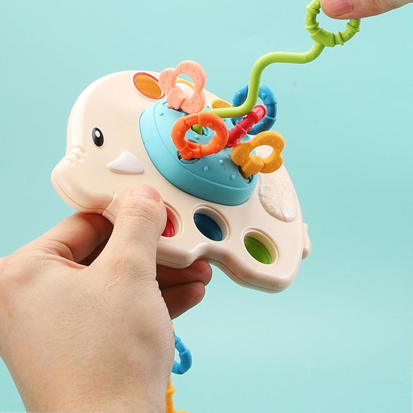 Kidology Pull String Teething Toy for Babies 6+ Months | Sensory Teether & Fine Motor Skills Activity | Montessori Toys for Baby Girls & Boys | Travel-Friendly, Food-Grade Silicone for Toddlers | UFO