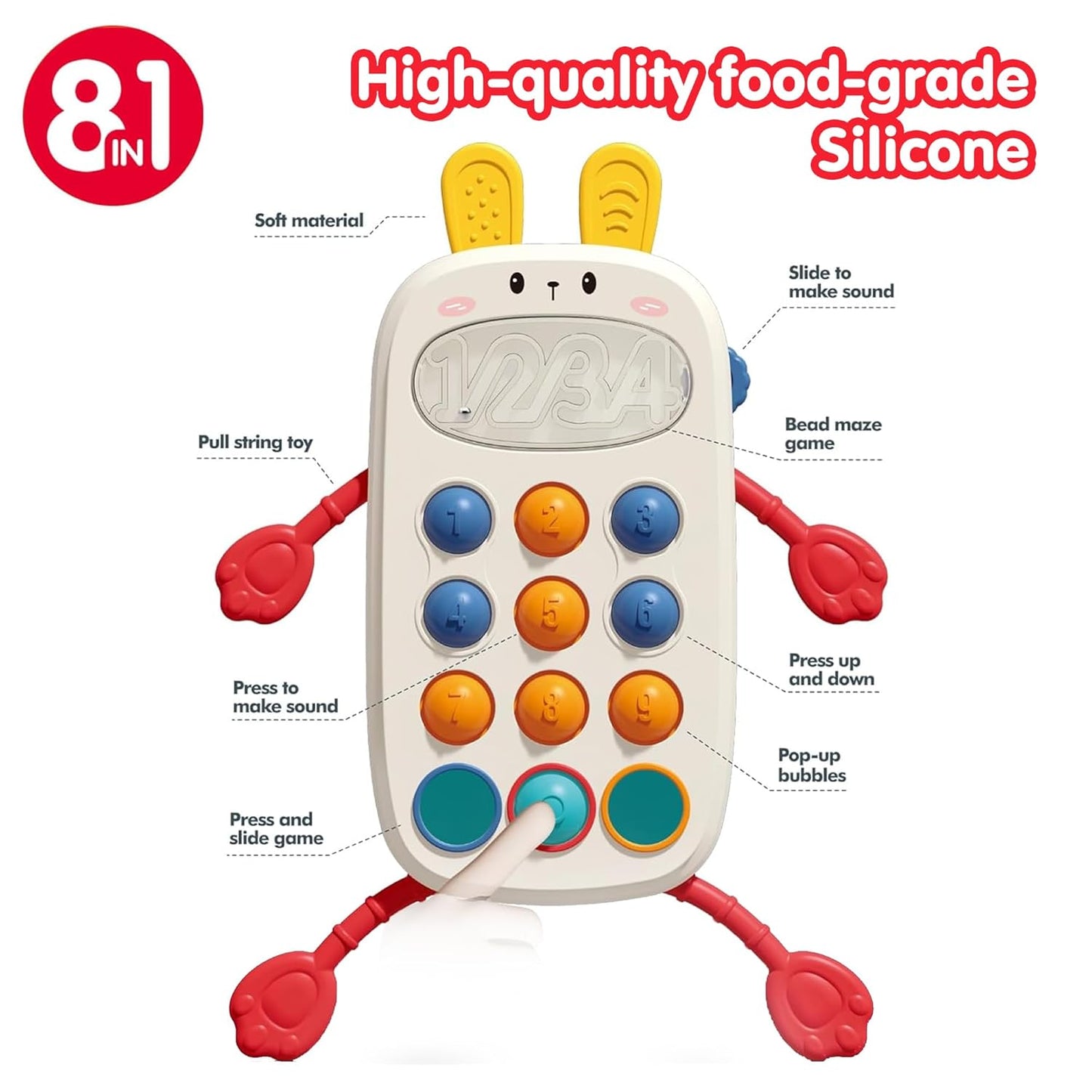 Kidology Pull String Teething Toy for Babies 6+ Months | Sensory Teether & Fine Motor Skills Activity | Montessori Toys for Baby Girls & Boys | Travel-Friendly, Food-Grade Silicone for Toddlers | UFO