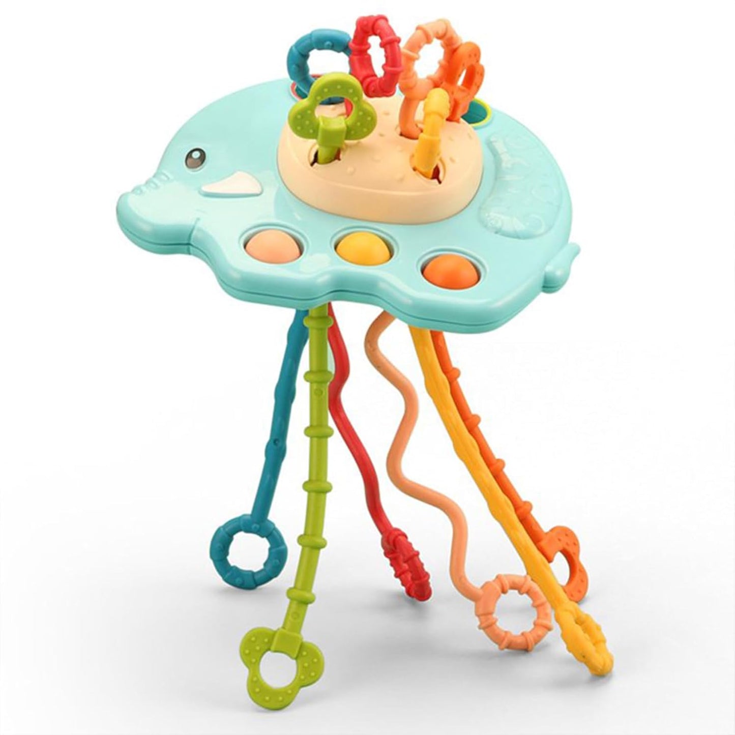 Kidology Pull String Teething Toy for Babies 6+ Months | Sensory Teether & Fine Motor Skills Activity | Montessori Toys for Baby Girls & Boys | Travel-Friendly, Food-Grade Silicone for Toddlers | UFO