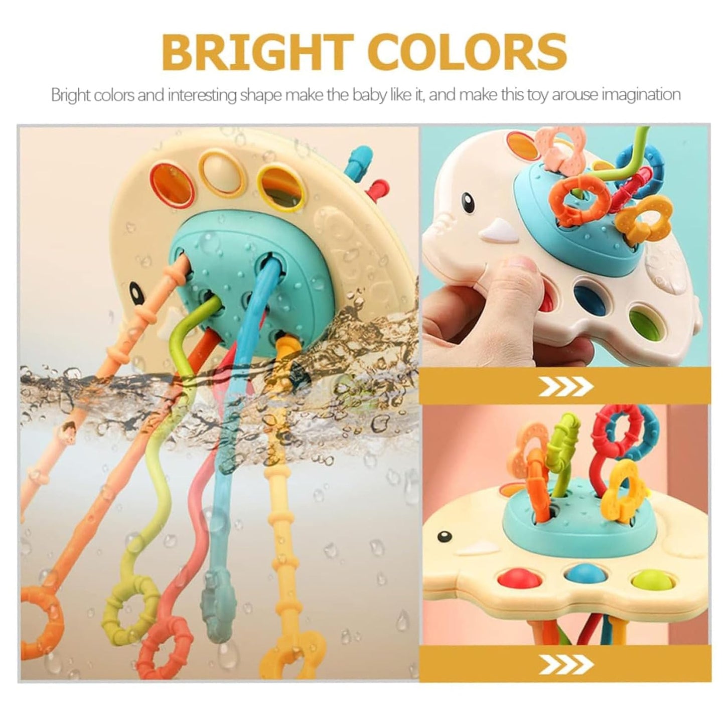Kidology Pull String Teething Toy for Babies 6+ Months | Sensory Teether & Fine Motor Skills Activity | Montessori Toys for Baby Girls & Boys | Travel-Friendly, Food-Grade Silicone for Toddlers | UFO