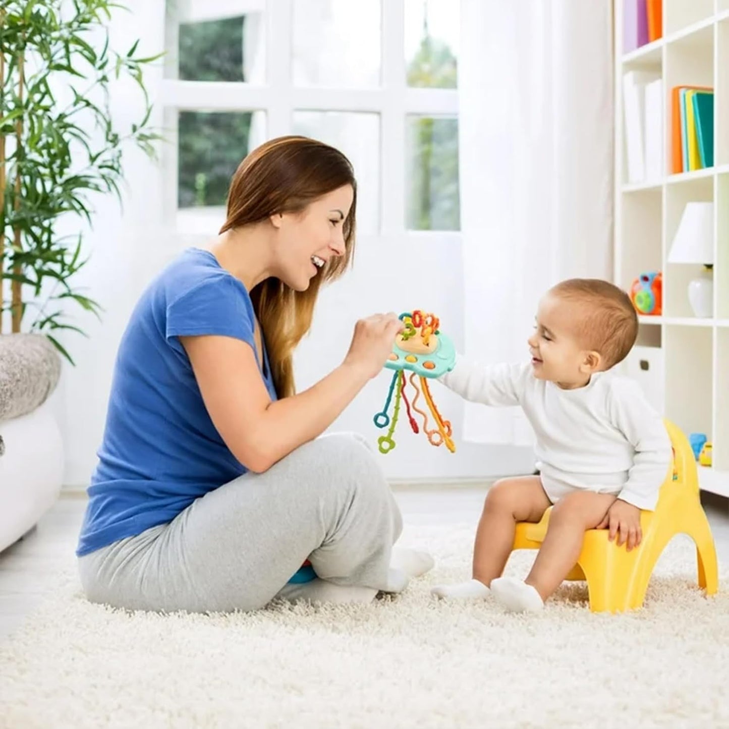 Kidology Pull String Teething Toy for Babies 6+ Months | Sensory Teether & Fine Motor Skills Activity | Montessori Toys for Baby Girls & Boys | Travel-Friendly, Food-Grade Silicone for Toddlers | UFO