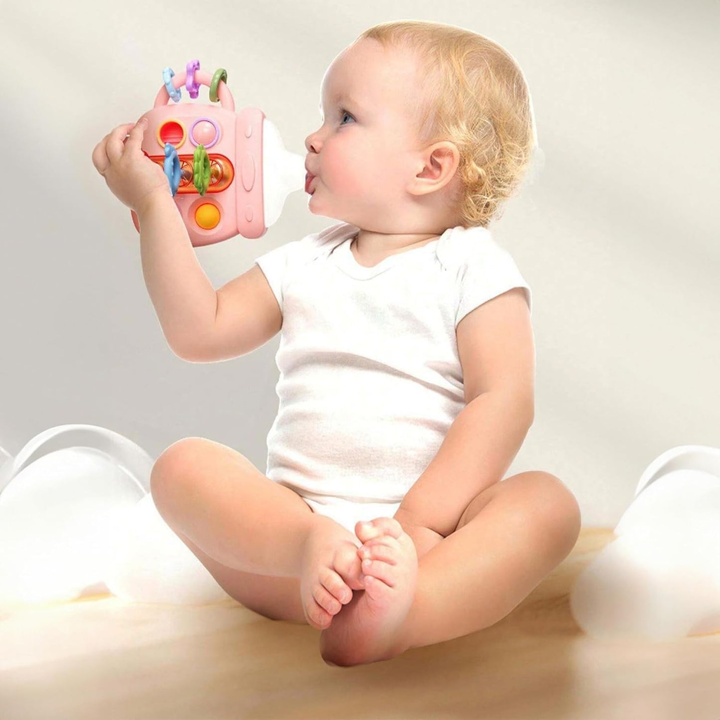 Kidology Pull String Teething Toy for Babies 6+ Months | Sensory Teether & Fine Motor Skills Activity | Montessori Toys for Baby Girls & Boys | Travel-Friendly, Food-Grade Silicone for Toddlers | UFO
