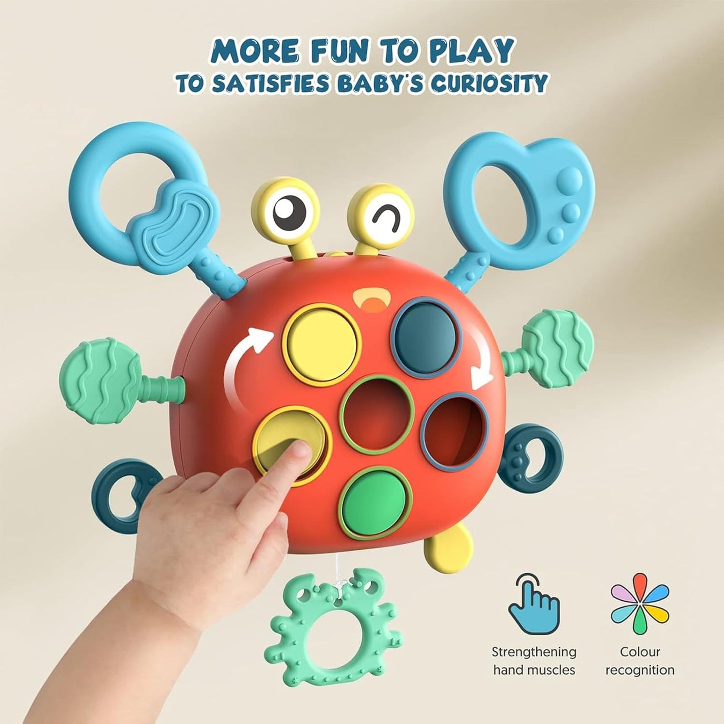 Kidology Pull String Teething Toy for Babies 6+ Months | Sensory Teether & Fine Motor Skills Activity | Montessori Toys for Baby Girls & Boys | Travel-Friendly, Food-Grade Silicone for Toddlers | UFO