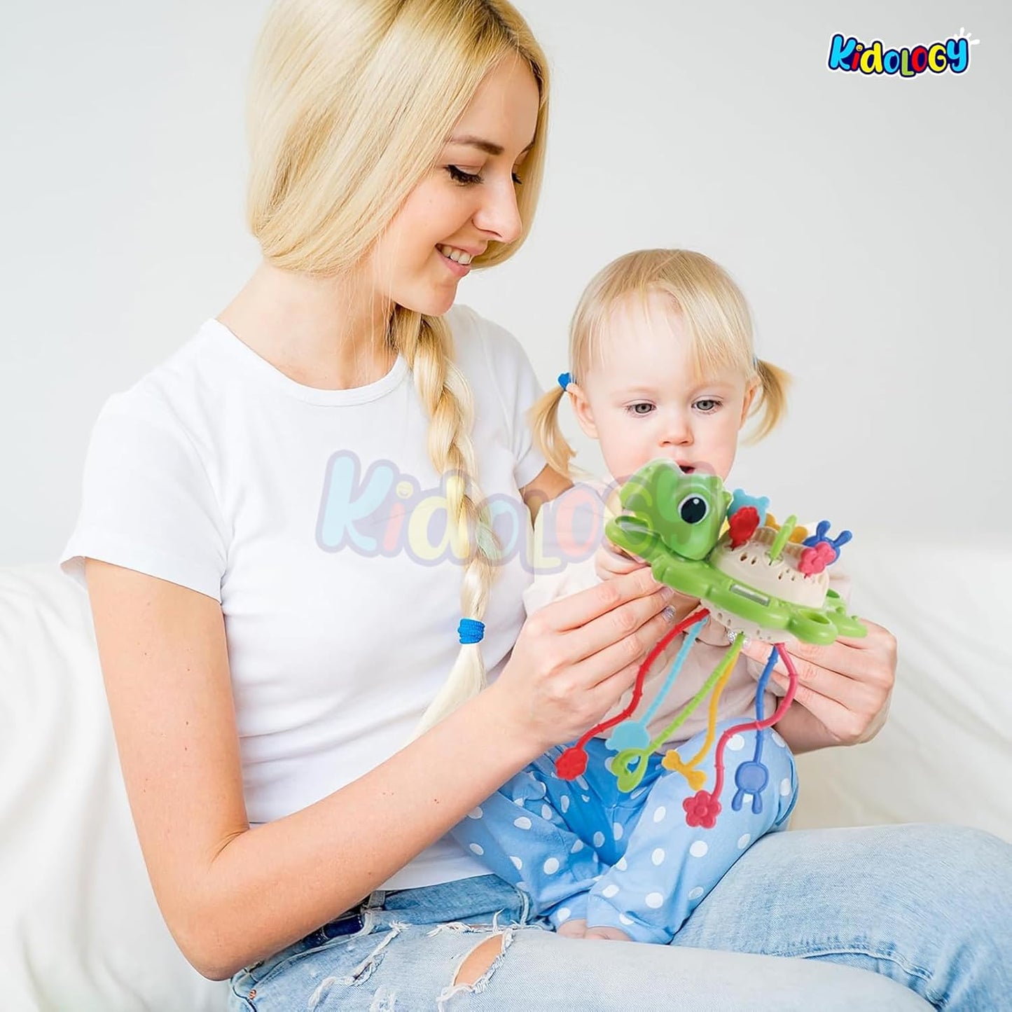 Kidology Pull String Teething Toy for Babies 6+ Months | Sensory Teether & Fine Motor Skills Activity | Montessori Toys for Baby Girls & Boys | Travel-Friendly, Food-Grade Silicone for Toddlers | UFO