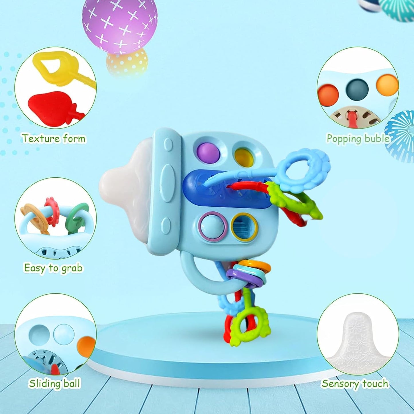 Kidology Pull String Teething Toy for Babies 6+ Months | Sensory Teether & Fine Motor Skills Activity | Montessori Toys for Baby Girls & Boys | Travel-Friendly, Food-Grade Silicone for Toddlers | UFO