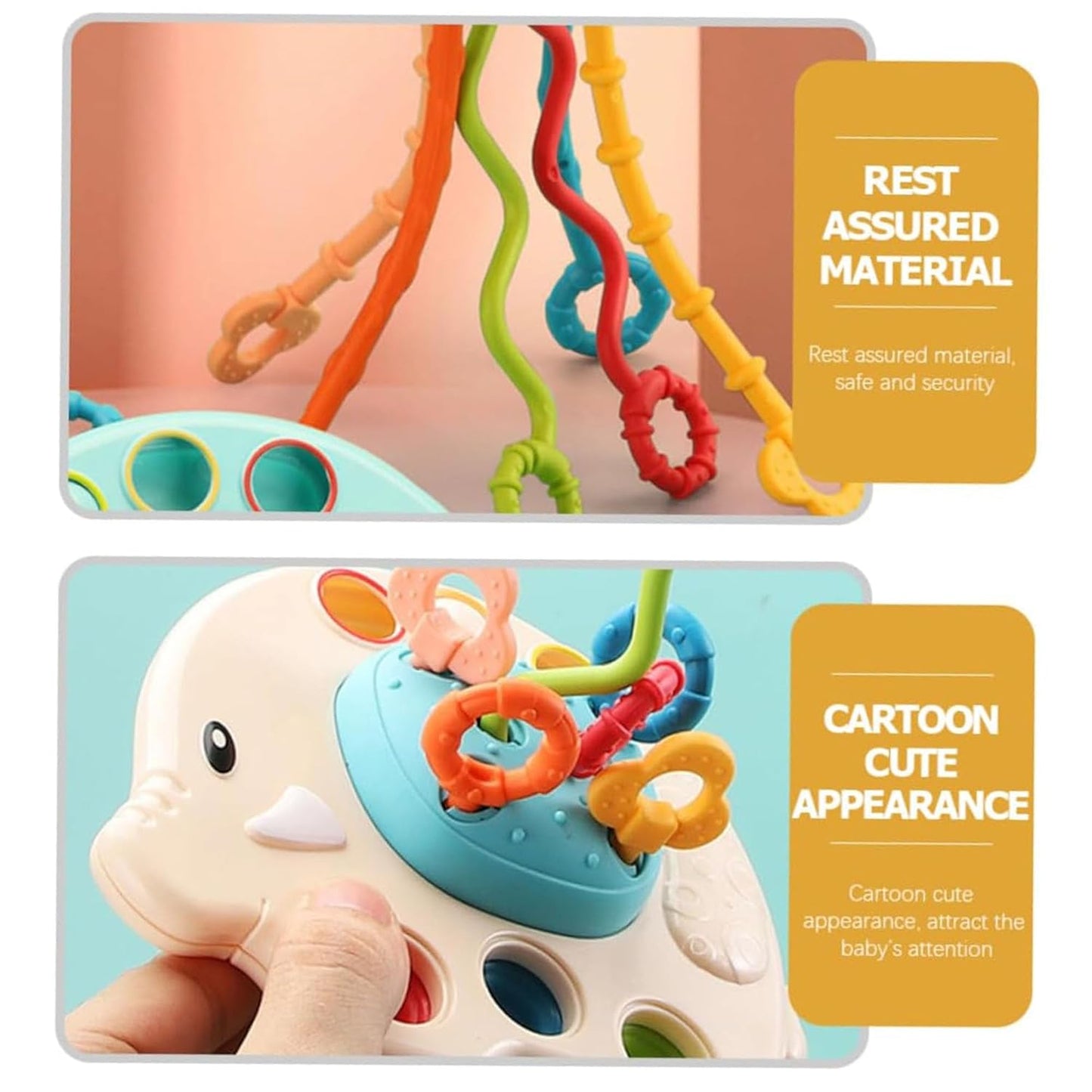 Kidology Pull String Teething Toy for Babies 6+ Months | Sensory Teether & Fine Motor Skills Activity | Montessori Toys for Baby Girls & Boys | Travel-Friendly, Food-Grade Silicone for Toddlers | UFO