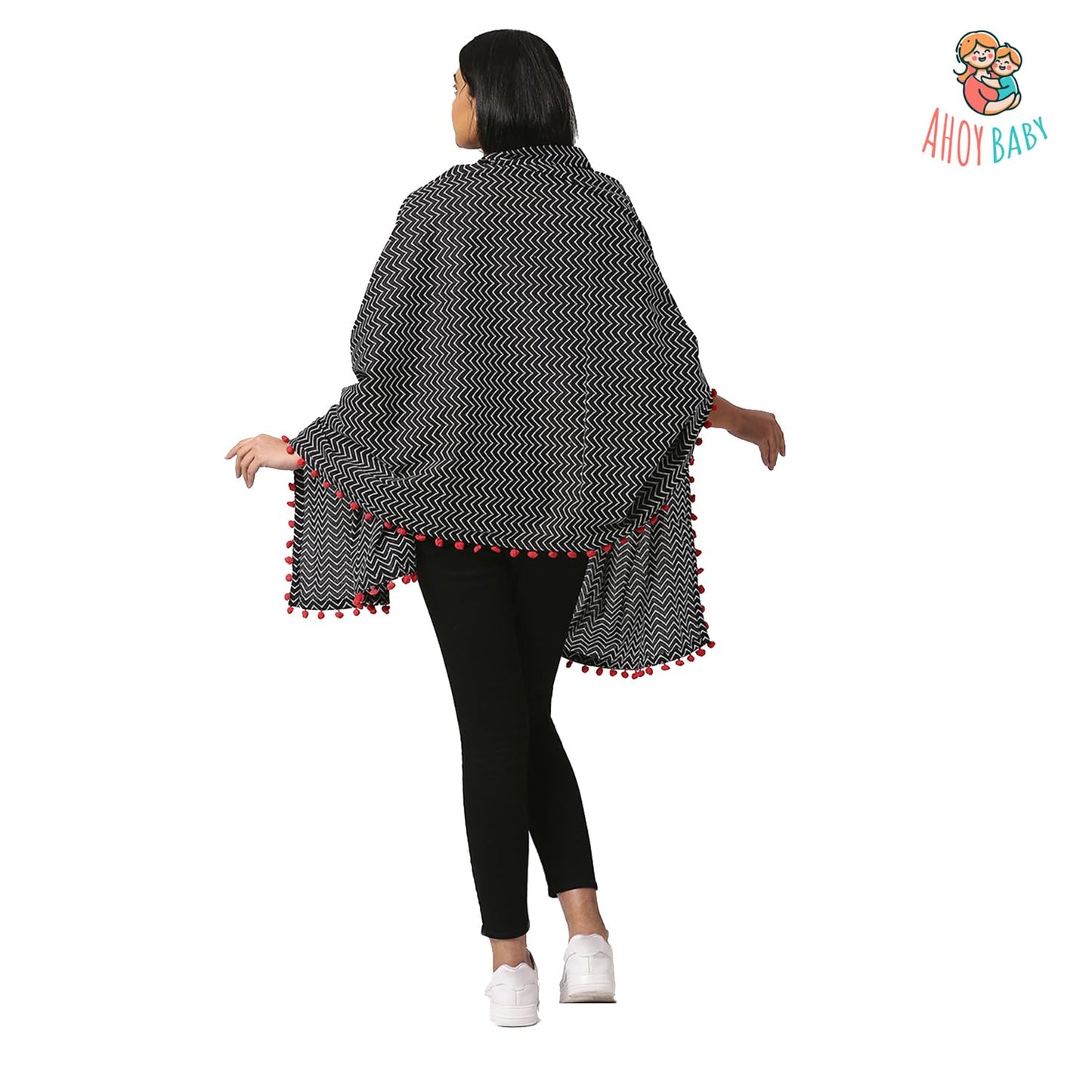 AHOY BABY Nursing Cover For Feeding Mom-Breastfeeding Mother Apron-3 In 1 Use As Shawl, Pure Cotton And Breathable-Pre & Post Pregnancy Essentials,1 Count,Black