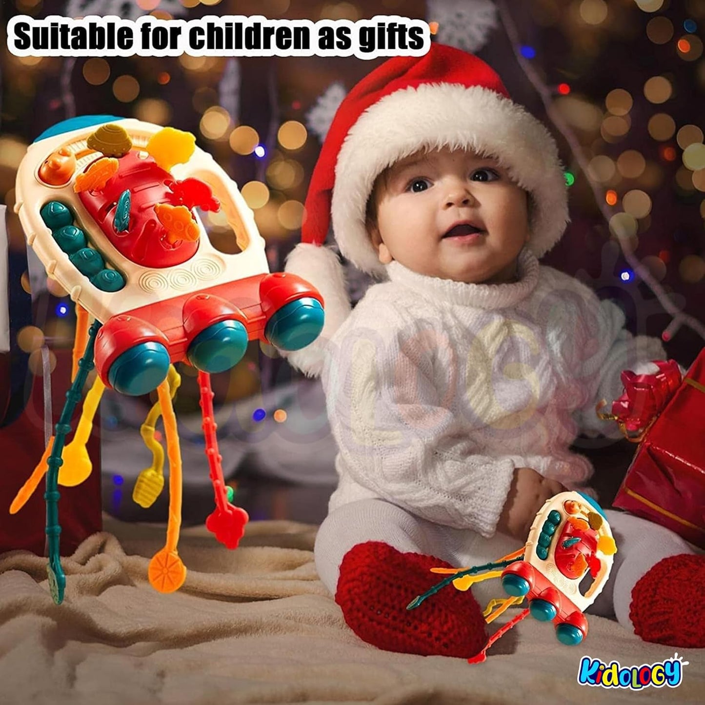 Kidology Pull String Teething Toy for Babies 6+ Months | Sensory Teether & Fine Motor Skills Activity | Montessori Toys for Baby Girls & Boys | Travel-Friendly, Food-Grade Silicone for Toddlers | UFO