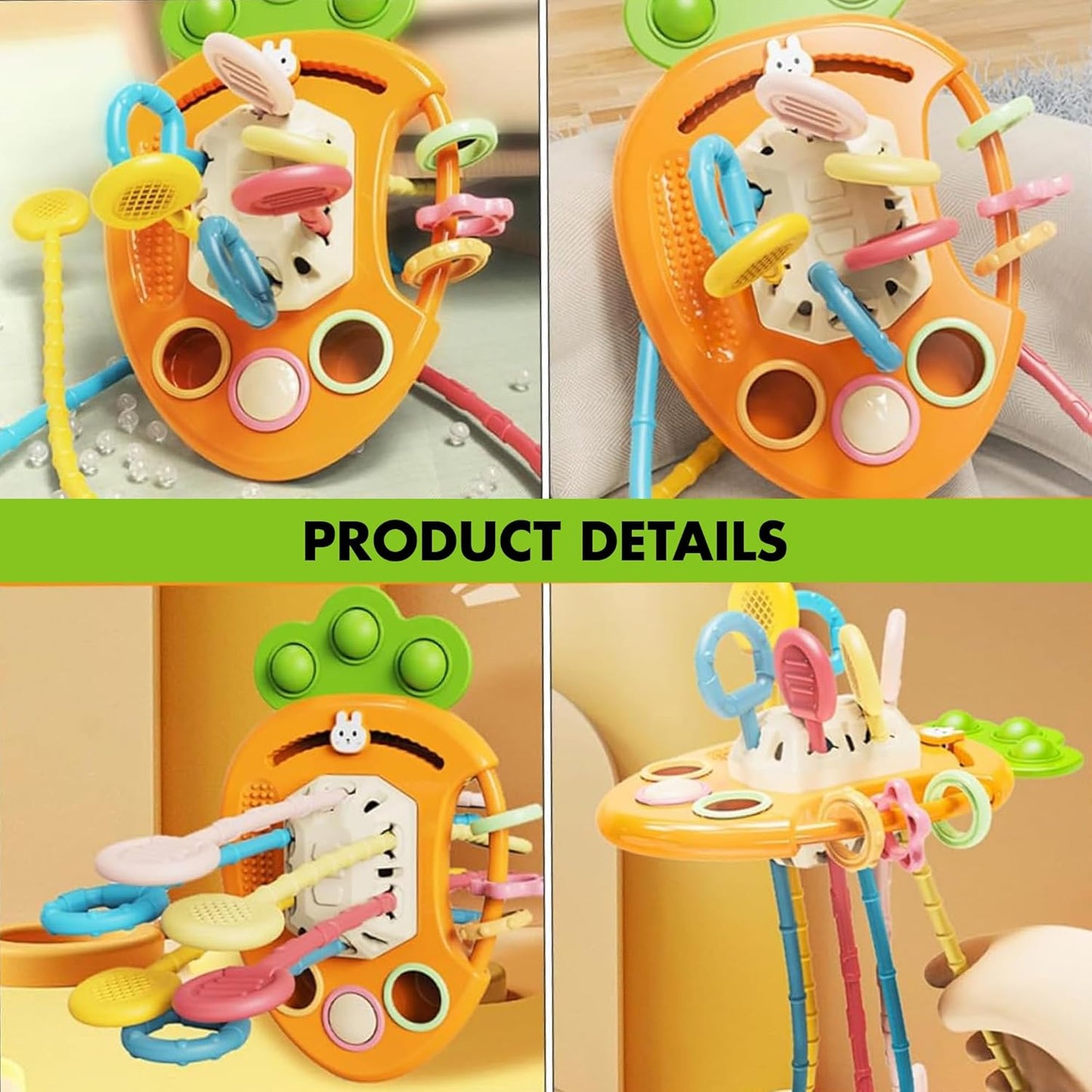 Kidology Pull String Teething Toy for Babies 6+ Months | Sensory Teether & Fine Motor Skills Activity | Montessori Toys for Baby Girls & Boys | Travel-Friendly, Food-Grade Silicone for Toddlers | UFO