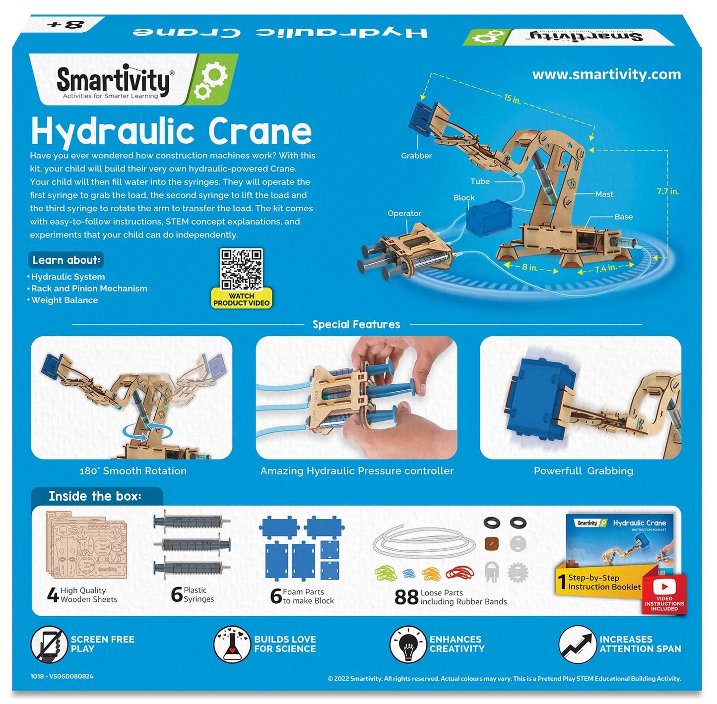 Smartivity Hydraulic Crane, STEM DIY Fun Toy, Educational & Construction Based Activity Game Kit for Kids 6 to 14, Best Birthday Gift for Boys & Girls 6-8-10-12-14 Years Old, Made in India