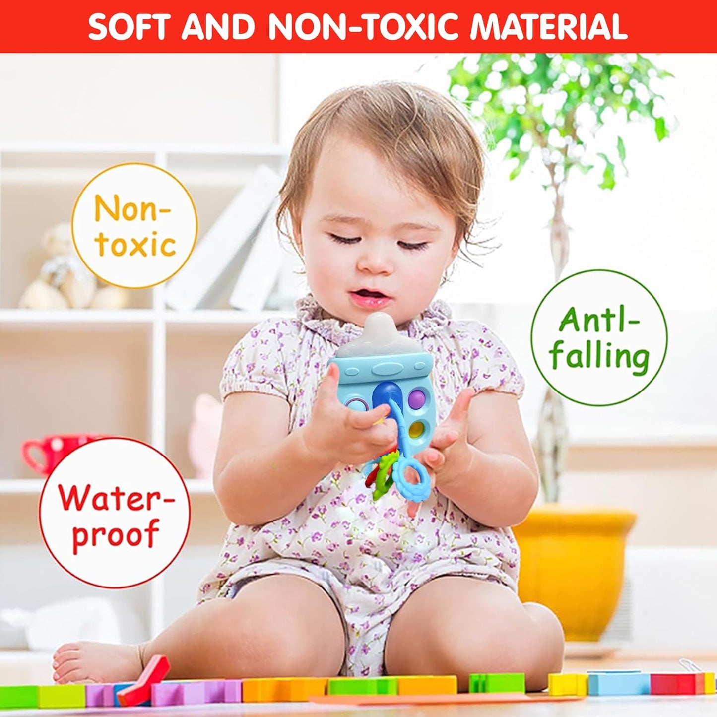 Kidology Pull String Teething Toy for Babies 6+ Months | Sensory Teether & Fine Motor Skills Activity | Montessori Toys for Baby Girls & Boys | Travel-Friendly, Food-Grade Silicone for Toddlers | UFO