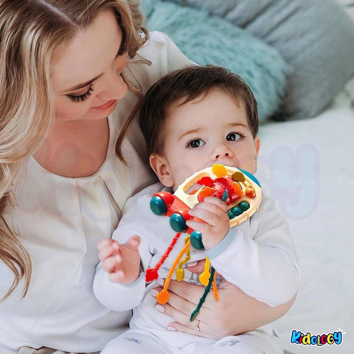 Kidology Pull String Teething Toy for Babies 6+ Months | Sensory Teether & Fine Motor Skills Activity | Montessori Toys for Baby Girls & Boys | Travel-Friendly, Food-Grade Silicone for Toddlers | UFO