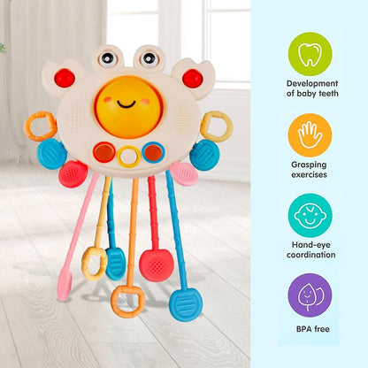 Kidology Pull String Teething Toy for Babies 6+ Months | Sensory Teether & Fine Motor Skills Activity | Montessori Toys for Baby Girls & Boys | Travel-Friendly, Food-Grade Silicone for Toddlers | UFO