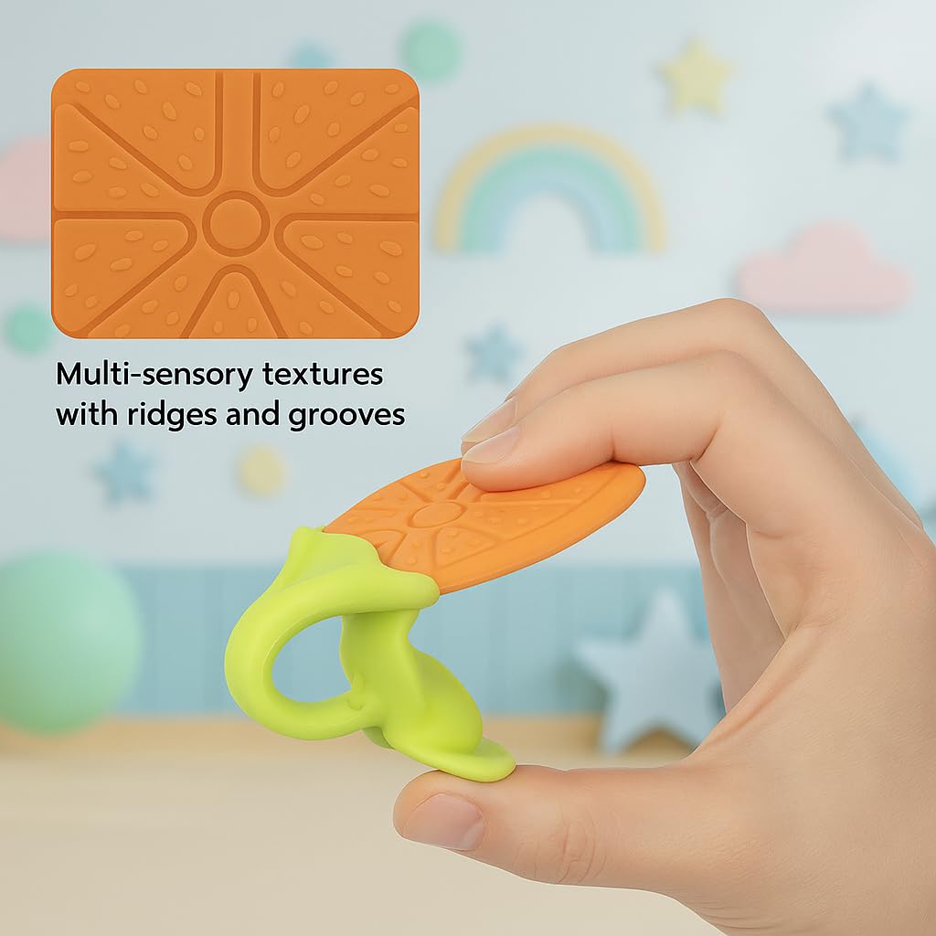 Shark Doo Doo® Teether Toy for 2+ Months Baby (Sun Teether) – BPA-Free Silicone Teether for Infants & Toddlers – Soft, Textured, Gum Soothing – Safe, One-Piece Mold for Teething Relief