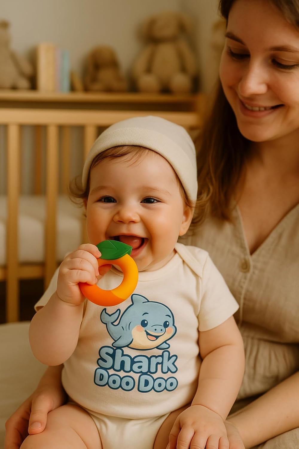 Shark Doo Doo® Teether Toy for 2+ Months Baby (Sun Teether) – BPA-Free Silicone Teether for Infants & Toddlers – Soft, Textured, Gum Soothing – Safe, One-Piece Mold for Teething Relief