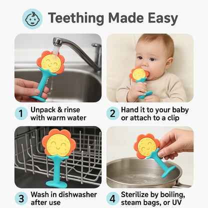 Shark Doo Doo® Teether Toy for 2+ Months Baby (Sun Teether) – BPA-Free Silicone Teether for Infants & Toddlers – Soft, Textured, Gum Soothing – Safe, One-Piece Mold for Teething Relief