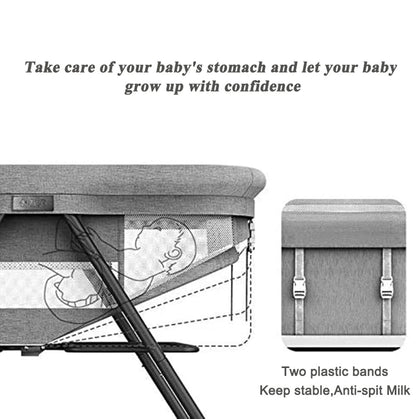 House of Quirk Cradle Crib Baby Rack, Foldable, No Assembly Required, Comes With Casters, Convenient Storage, Adjustable, Breathable, Washable, Newborn 0 Months And Up,(93 X 55 X 77 Cm, Grey) Aluminum