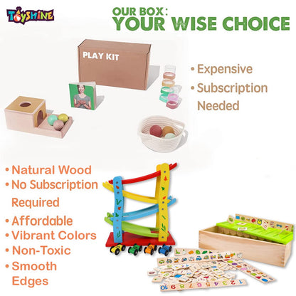 Toyshine Pack of 2 Wooden Monstessori Box | Wooden Classification Box and Ramp Race | Gift Present for 2-5 Years Boy Girl Toddler Toy