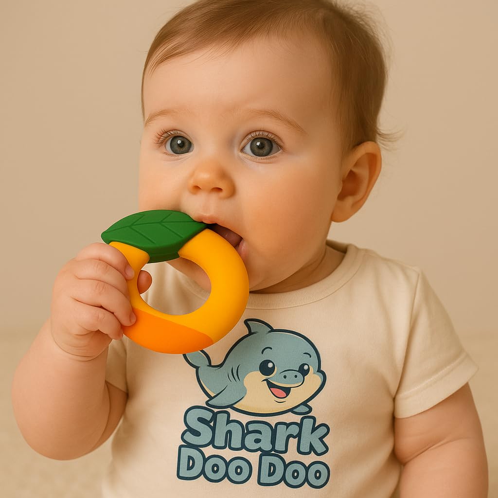 Shark Doo Doo® Teether Toy for 2+ Months Baby (Sun Teether) – BPA-Free Silicone Teether for Infants & Toddlers – Soft, Textured, Gum Soothing – Safe, One-Piece Mold for Teething Relief