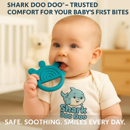Shark Doo Doo® Teether Toy for 2+ Months Baby (Sun Teether) – BPA-Free Silicone Teether for Infants & Toddlers – Soft, Textured, Gum Soothing – Safe, One-Piece Mold for Teething Relief