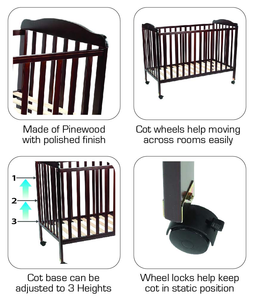LuvLap C-50 Baby Wooden Cot with Mosquito Net, EN certified Baby Furniture suitable for new born to 12 month, without mattress (Cherry Red)