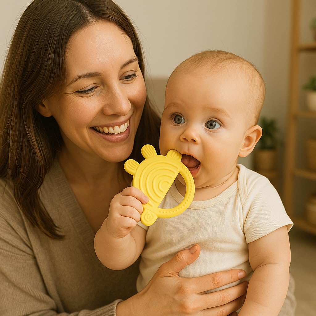 Shark Doo Doo® Teether Toy for 2+ Months Baby (Sun Teether) – BPA-Free Silicone Teether for Infants & Toddlers – Soft, Textured, Gum Soothing – Safe, One-Piece Mold for Teething Relief