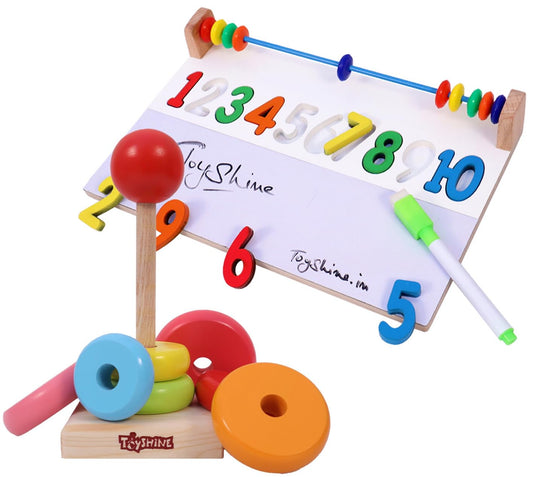 Toyshine Pack of 2 Wooden Monstessori Box | Rainbow Ring Stacker and Writing Board | Gift Present for 2-5 Years Boy Girl Toddler Toy