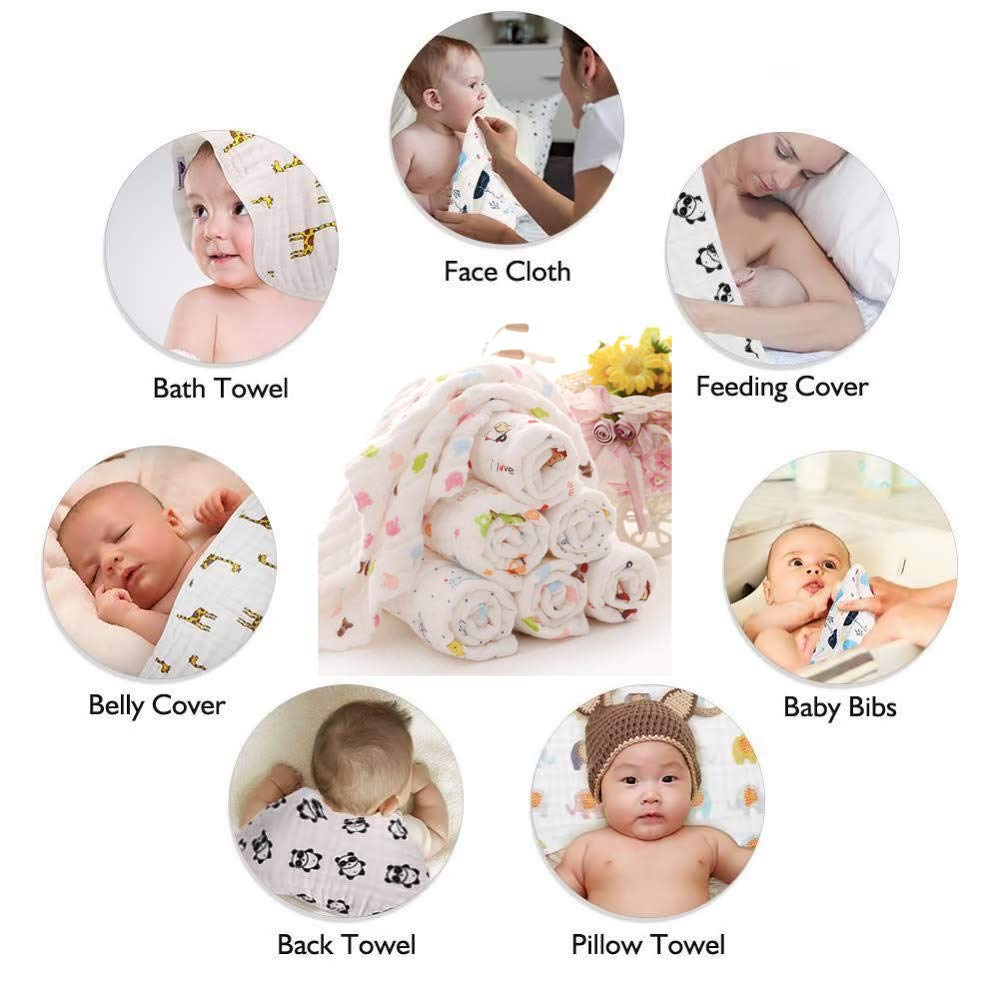 MOM CARE Muslin Cotton Face Towels For Newborn Baby Extra Soft Hankies Reusable Napkins For Infants Toddlers (Pack Of 5) White, 500 TC