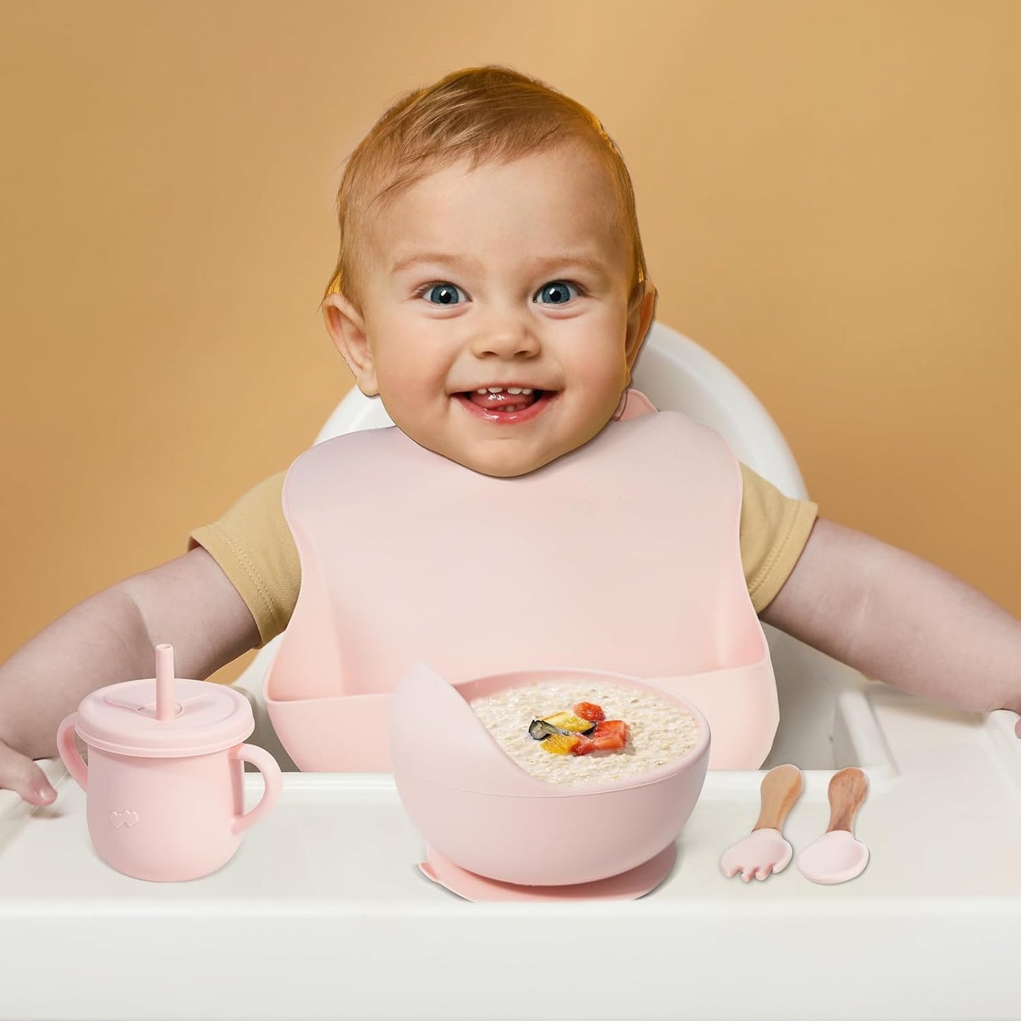 9 Pcs Silicone Baby Feeding Set Bpa-Free,Microwave Safe, Anti-Slip Base | Complete Tableware Kit for Babies & Toddlers with Suction Plate, Bowl, Cup, Spoon, Fork & Bib Multi-Color
