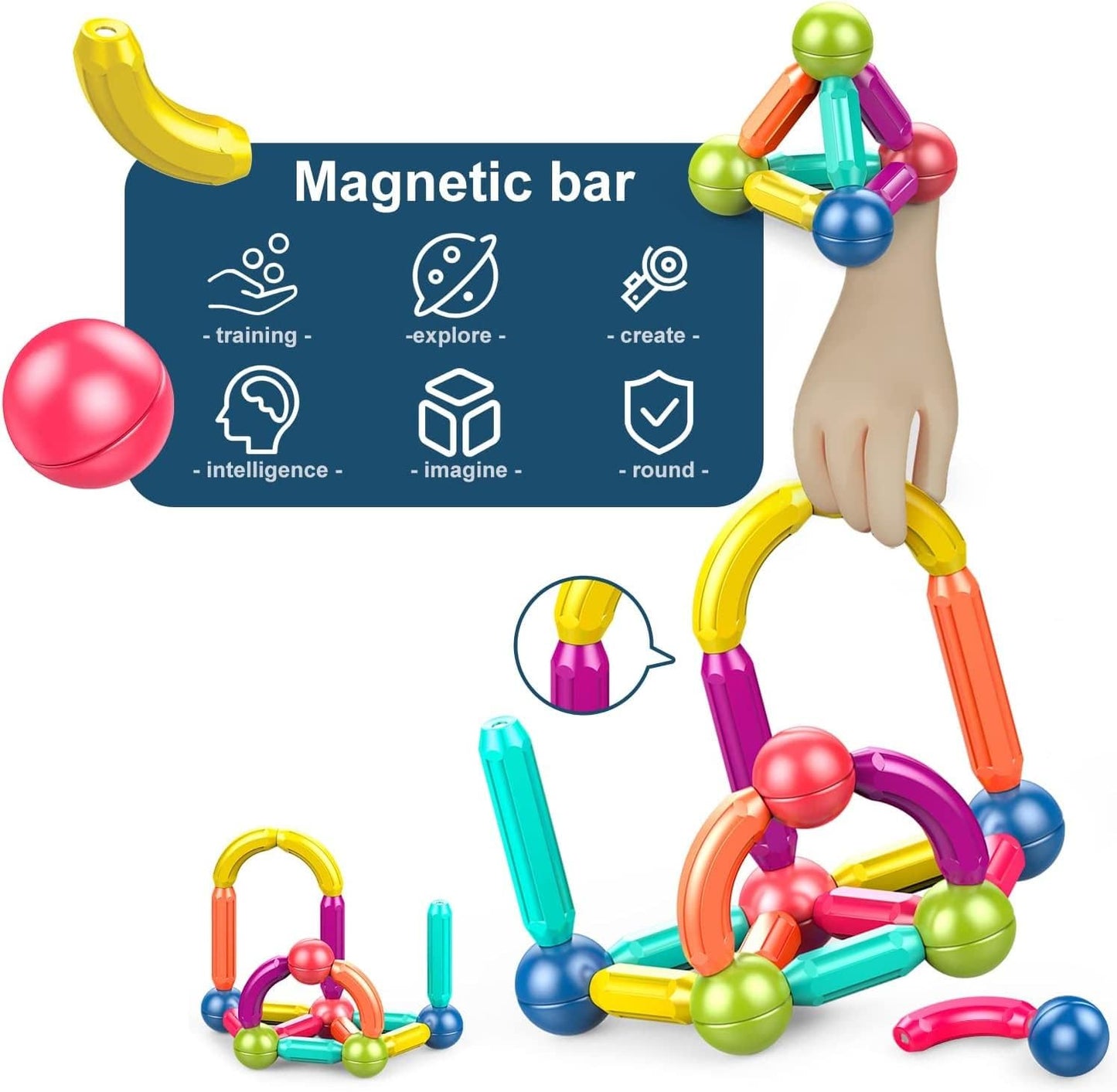 TOYTASTIC Learning Boys Girls Toys Age 4-5,Magnetic Game and Rods Set Educational Magnet Stick and Ball Game,Kids Toys for 3+ Yers