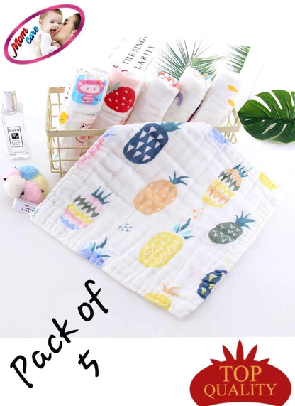 MOM CARE Muslin Cotton Face Towels For Newborn Baby Extra Soft Hankies Reusable Napkins For Infants Toddlers (Pack Of 5) White, 500 TC
