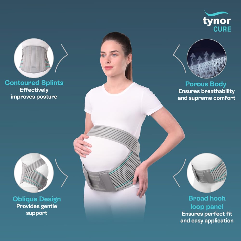 TYNOR Pregnancy Support | Maternity Belt for Lower Back Pain Relief & Posture Support | Adjustable, Comfortable Design for Pregnent Women | Pack of 1 (Black, Large)