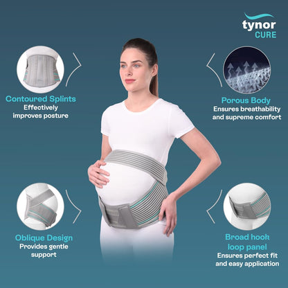 TYNOR Pregnancy Support | Maternity Belt for Lower Back Pain Relief & Posture Support | Adjustable, Comfortable Design for Pregnent Women | Pack of 1 (Black, Large)