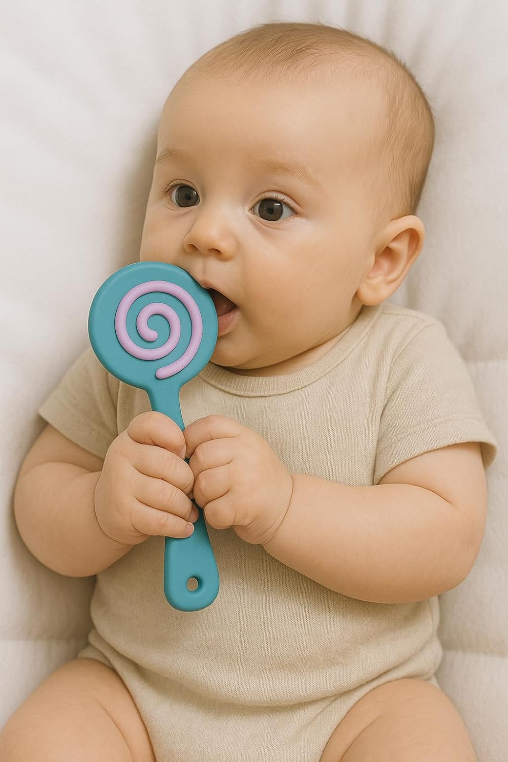 Shark Doo Doo® Teether Toy for 2+ Months Baby (Sun Teether) – BPA-Free Silicone Teether for Infants & Toddlers – Soft, Textured, Gum Soothing – Safe, One-Piece Mold for Teething Relief